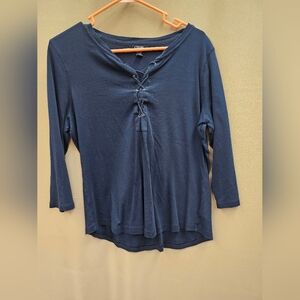 Chaps Navy Lace-Up Blouse